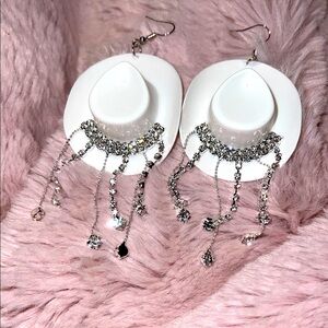 White and Silver Rhinestone Cowboy Hat Earrings